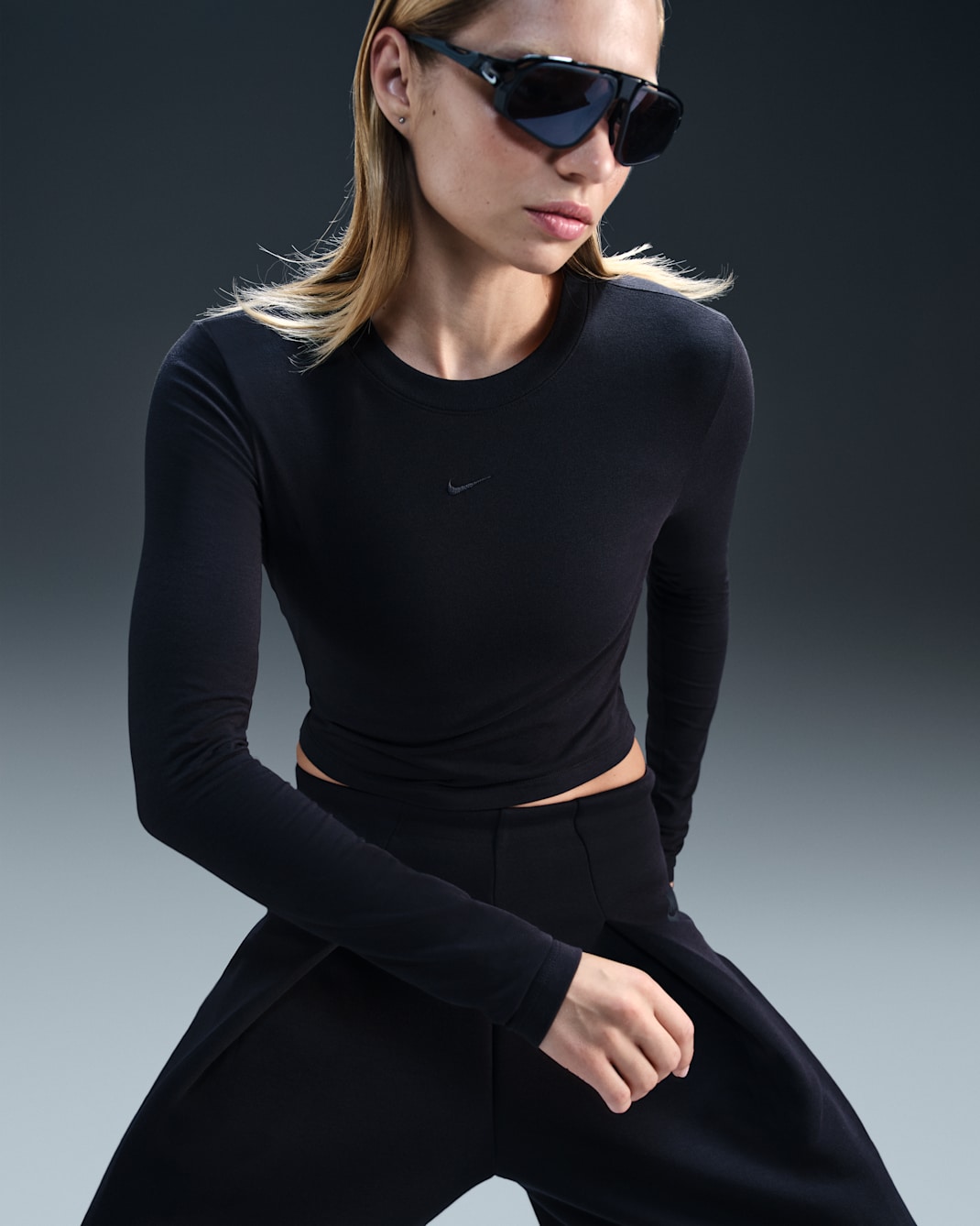 Nike Sportswear Chill Knit Women's Slim Long-Sleeve Cropped Top - Black/Black