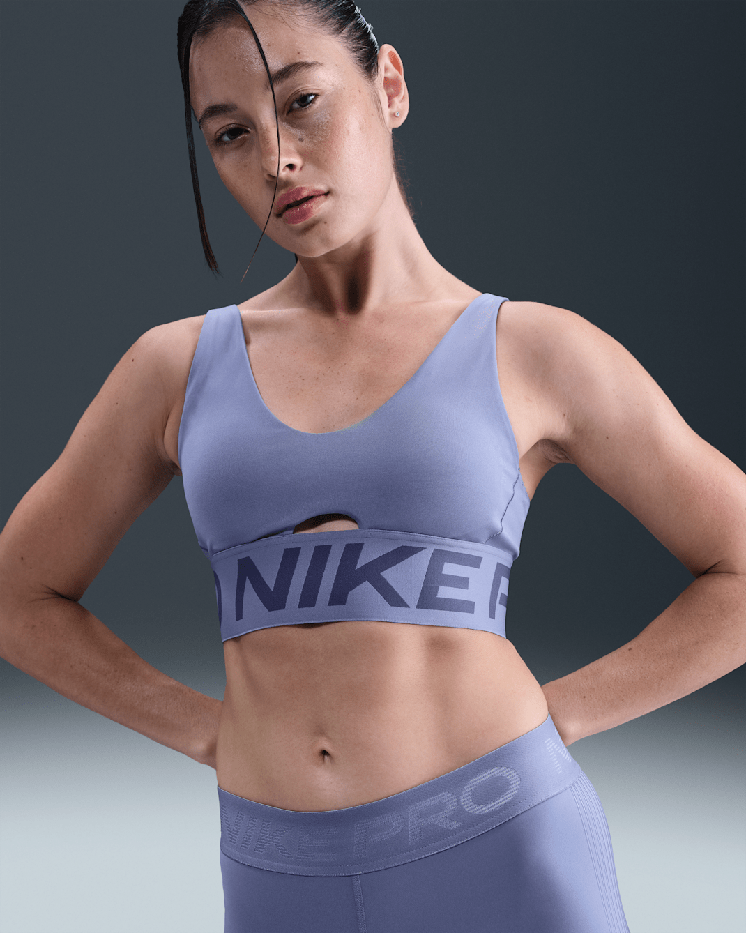 Nike Pro Indy Plunge Women's Medium-Support Padded Sports Bra - World Indigo/Sanded Purple/White