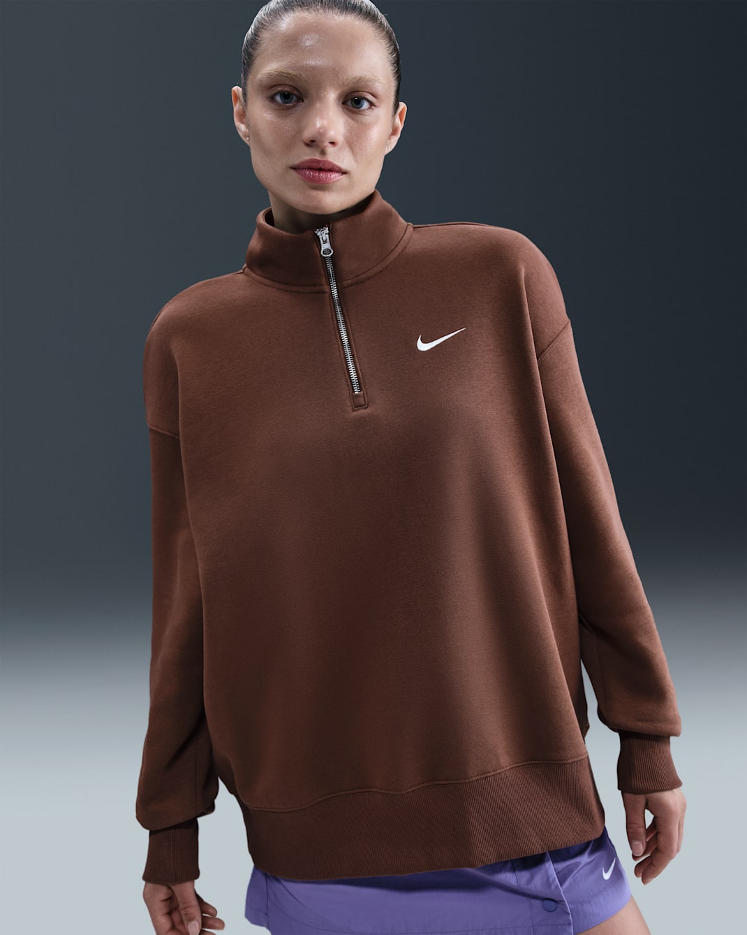 Nike Sportswear Phoenix Fleece Women's Oversized 1/4-Zip Long Sweatshirt - Fauna Brown/Sail