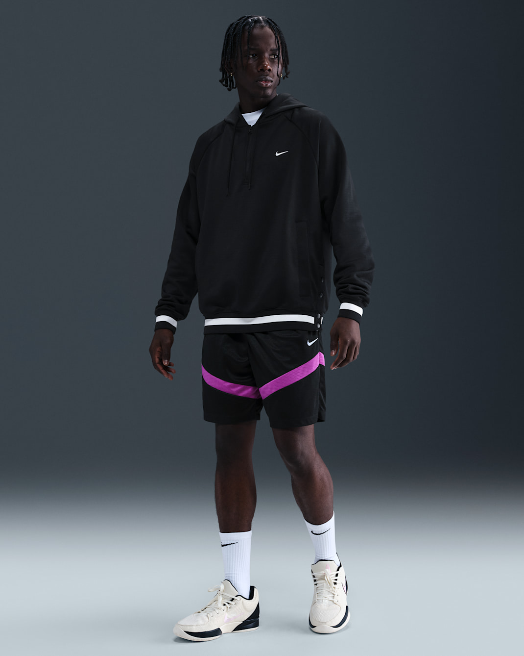 Shorts de básquetbol de 20 cm Dri-FIT para hombre Nike Icon - Negro/Negro/Morado vivo/Aluminio