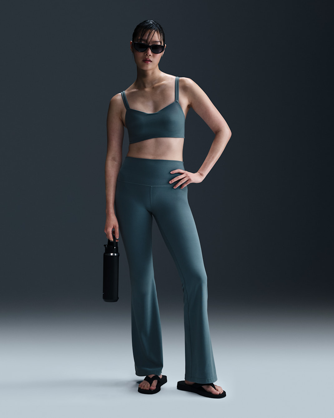 Nike Zenvy Women's High-Waisted Flared Leggings - Smokey Blue/Black