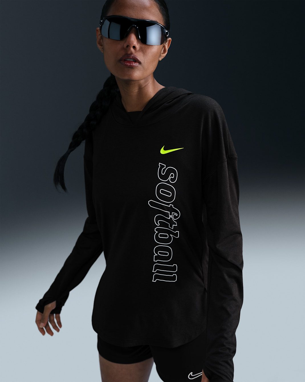 Nike Women's Dri-FIT Long-Sleeve Softball Hoodie - Black/White