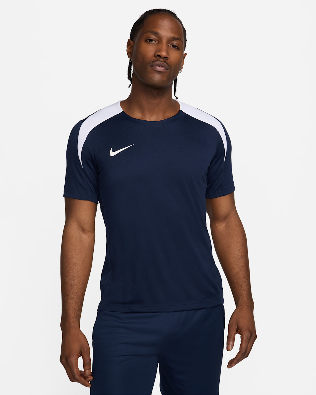 Playera de fútbol de manga corta Dri-FIT para hombre Nike Strike - Obsidiana/Obsidiana/Blanco/Blanco