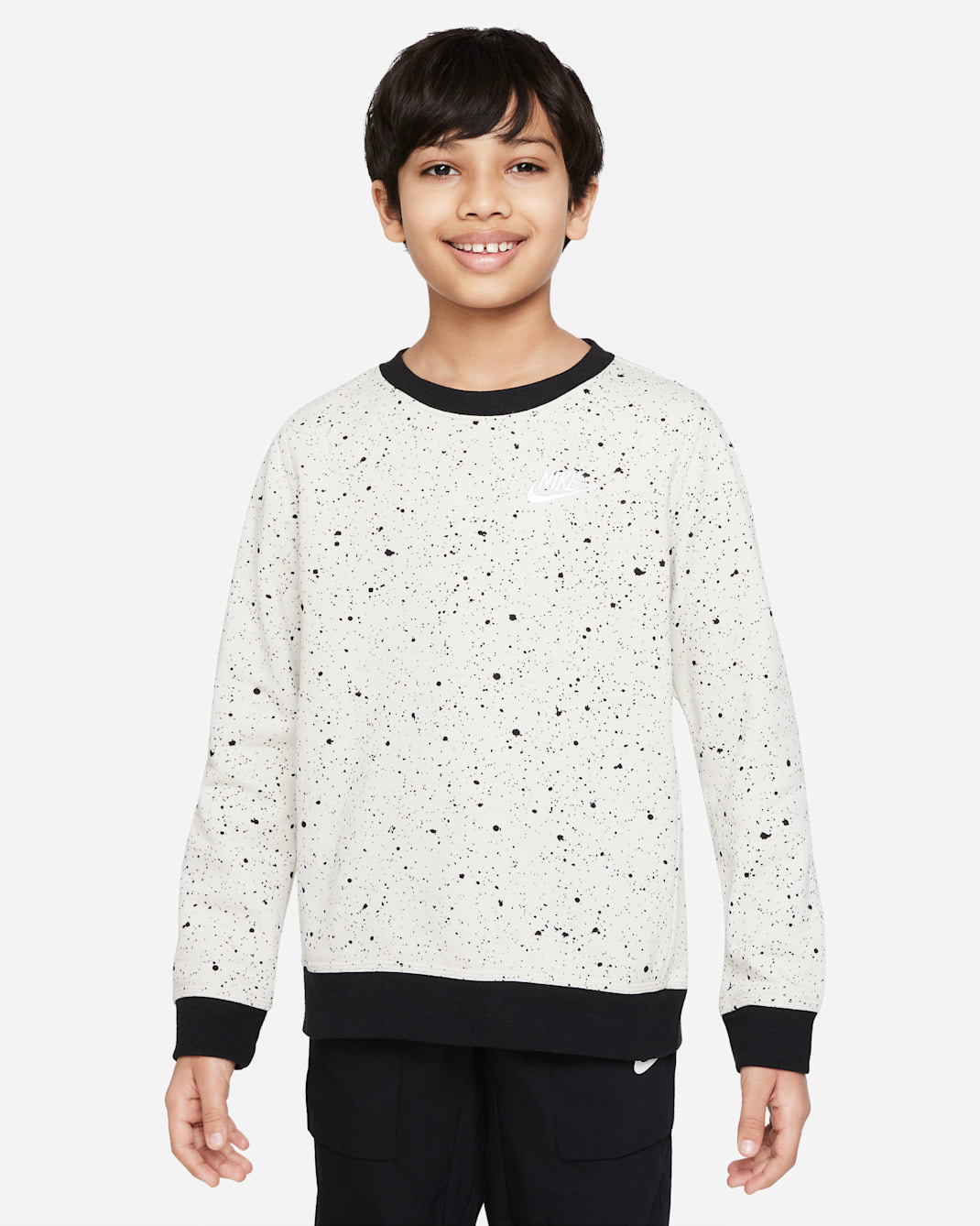 Nike Sportswear Older Kids' (Boys') Seasonal Printed Top - Light Bone/Black/White