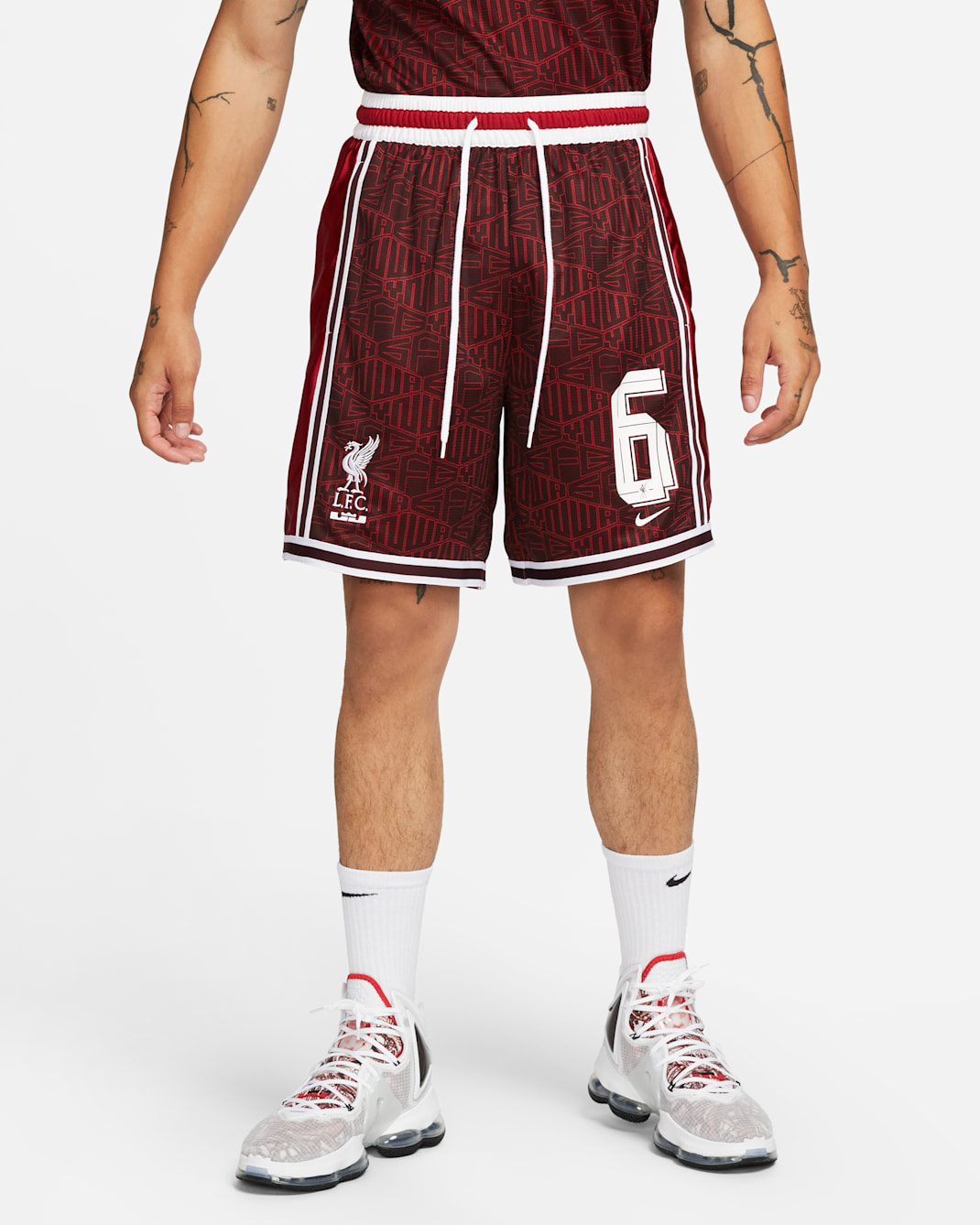 LeBron x Liverpool FC 男款 Nike DNA+ 8" 籃球褲 - Burgundy Crush/Tough Red/白色