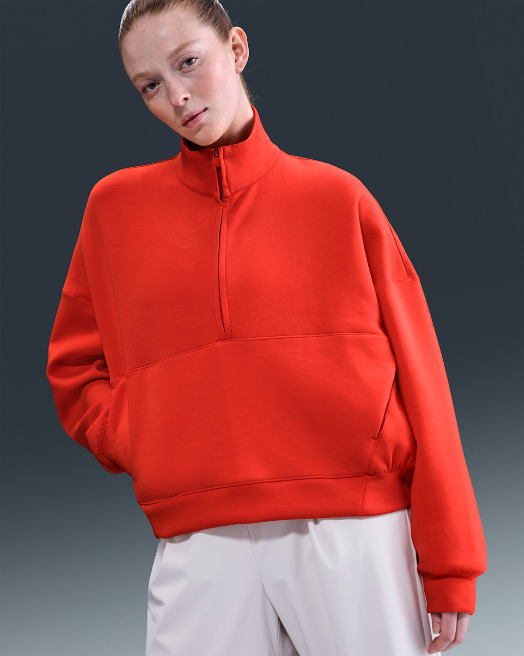 Nike 24.7 ImpossiblySoft Women's Dri-FIT Oversized 1/2-Zip Top - Picante Red/Mystic Red
