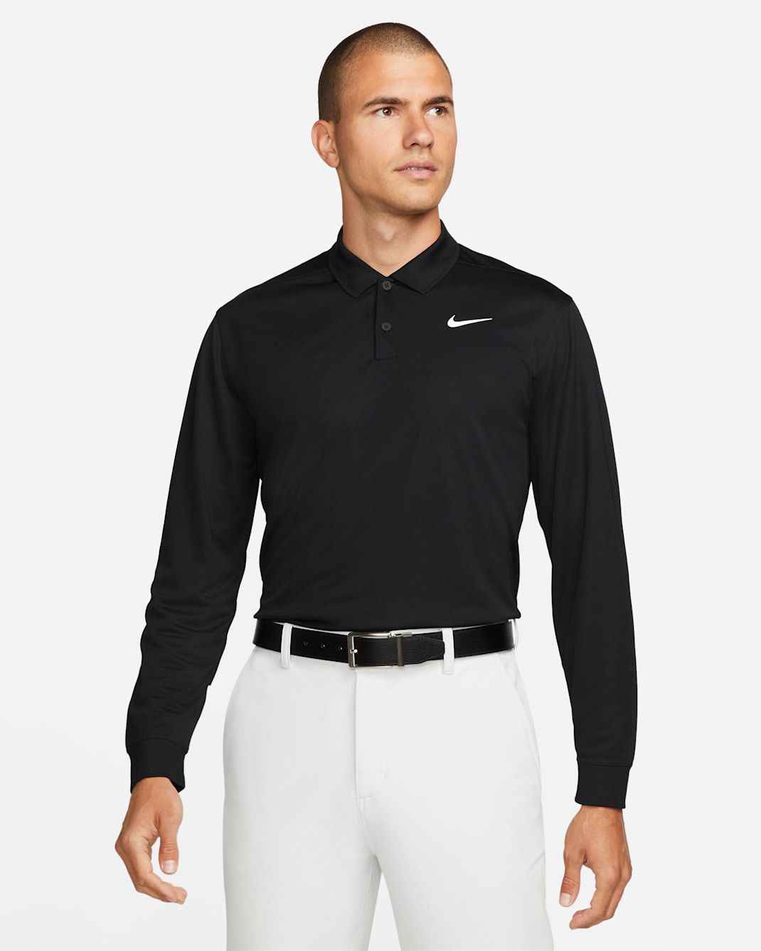 Nike Dri-FIT Victory Men's Long-Sleeve Golf Polo - Black/White