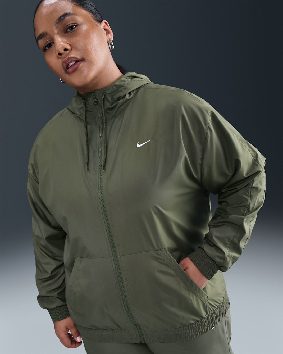 Nike Sportswear Classic Wovens Women's Loose UV Hooded Jacket (Plus Size) - Medium Olive/Sail