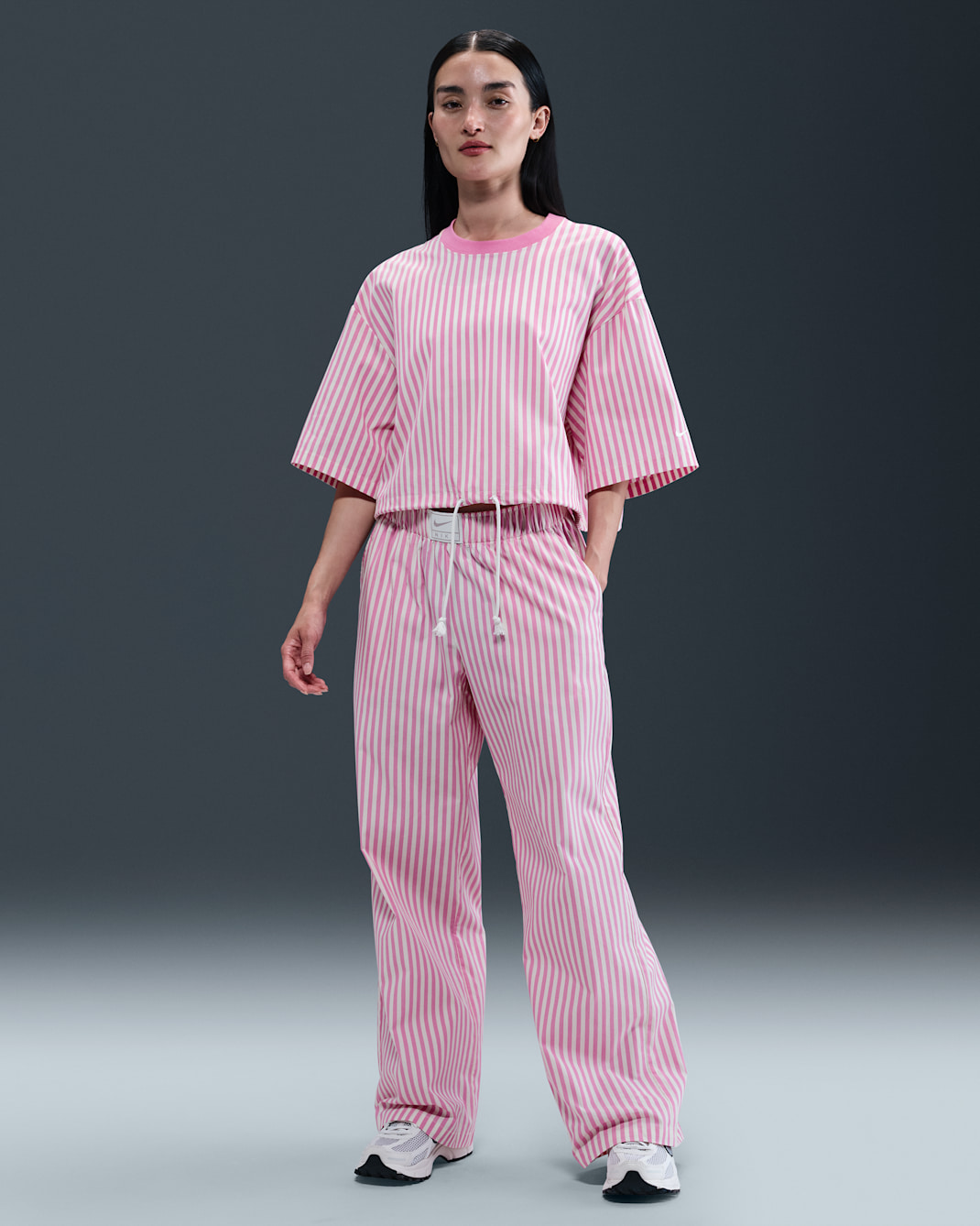 Nike Sportswear Chill Poplin Women's Mid-Rise Loose Striped Pants - Playful Pink/Sail/Black