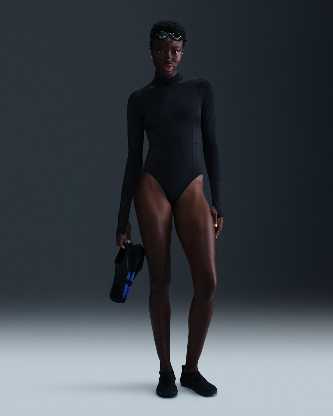Traje de baño de una pieza de manga larga HydraLock para mujer (CB) Nike Swim Fusion - Negro