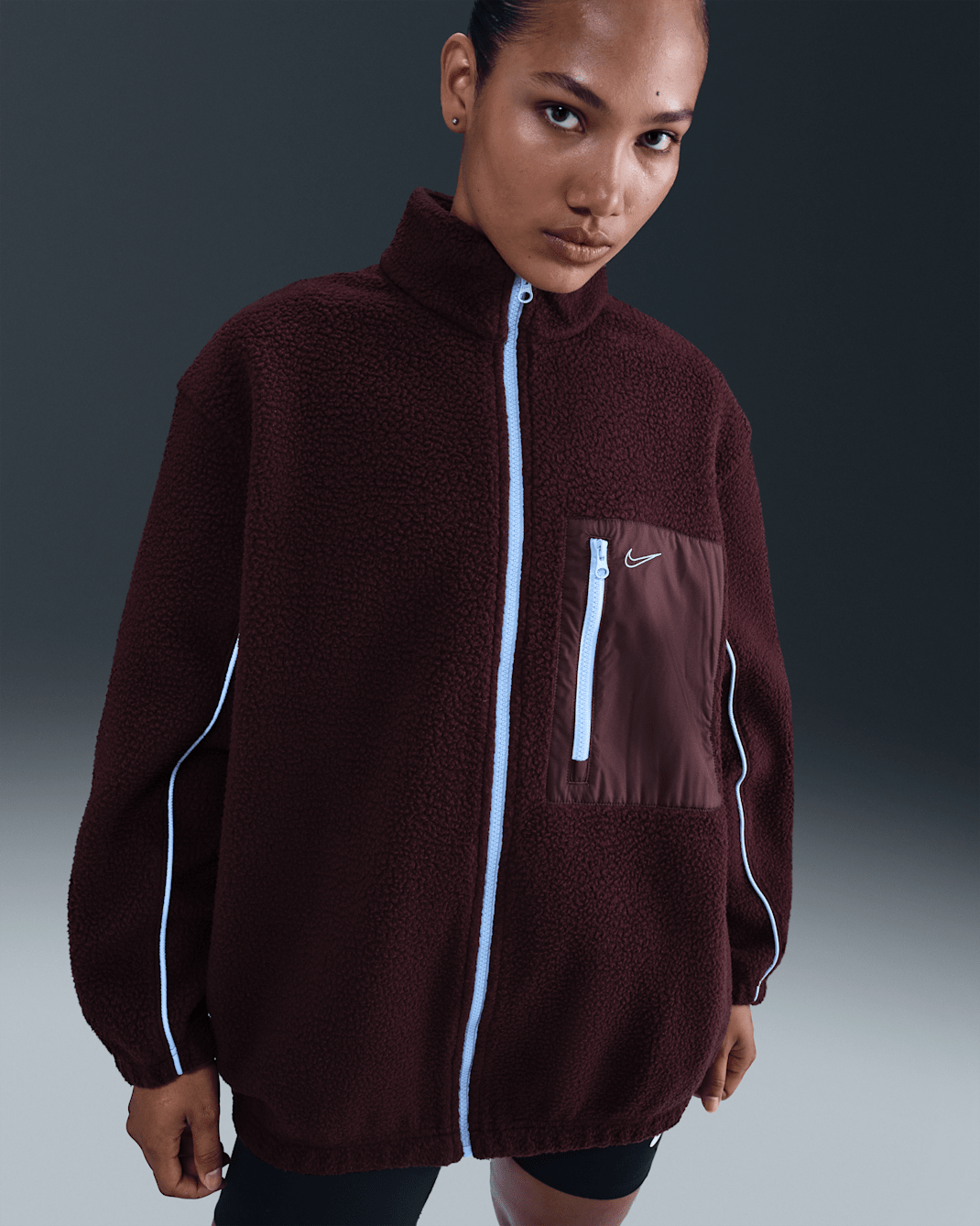 Nike Sportswear Women's Full-Zip High-Pile Fleece Jacket - Burgundy Crush/Burgundy Crush/Celestine Blue/Celestine Blue