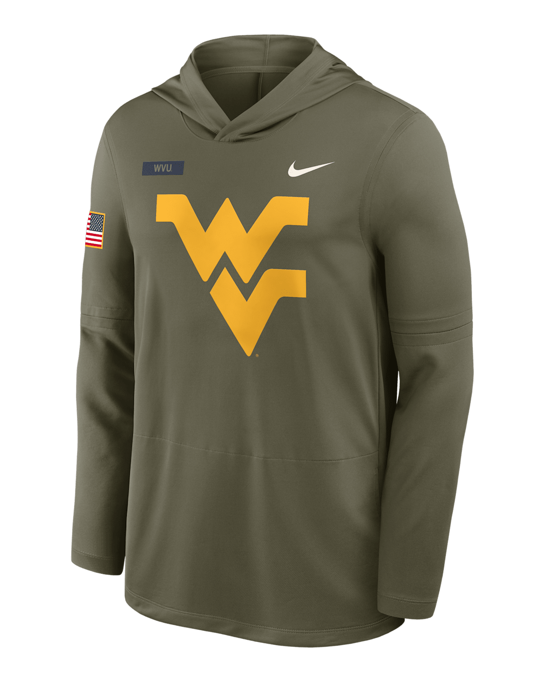 West Virginia 2025 Military Appreciation Men's Nike Dri-FIT College Long-Sleeve Hooded Top - Olive