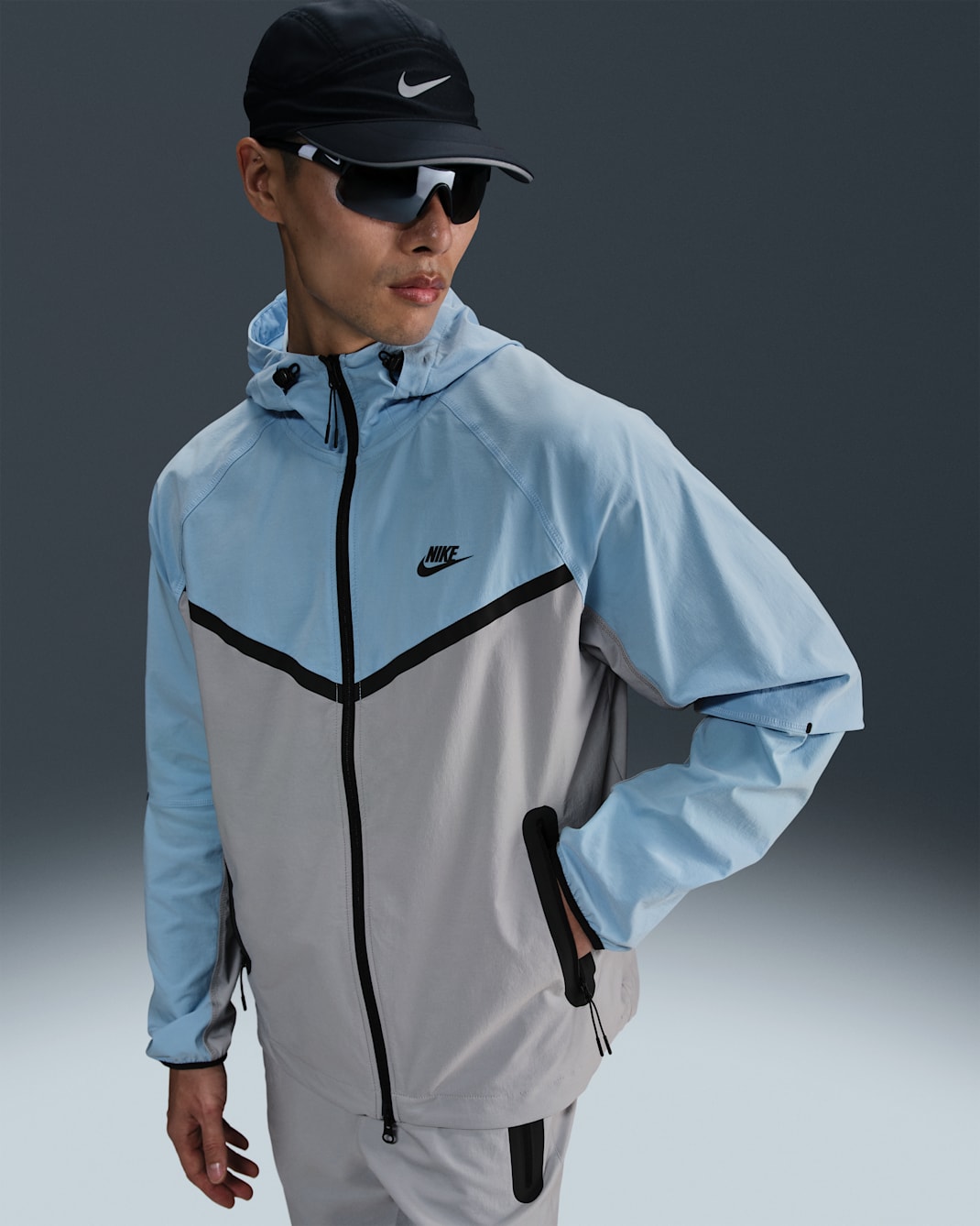 Pánská tkaná bunda Nike Tech Windrunner se zipem po celé délce - Wolf Grey/Psychic Blue