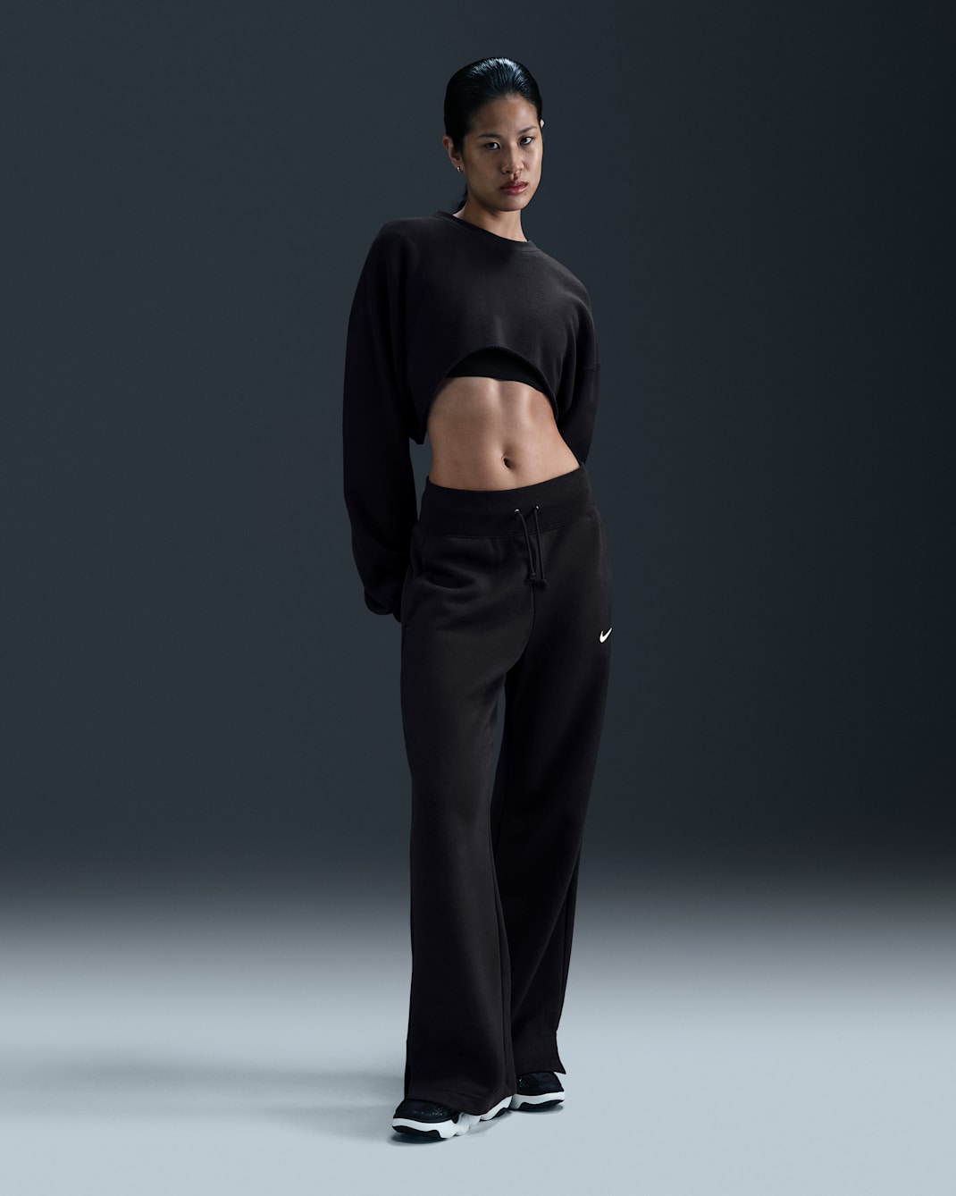 Nike Sportswear Phoenix Fleece Women's High-Waisted Wide-Leg Tracksuit Bottoms - Black/Sail