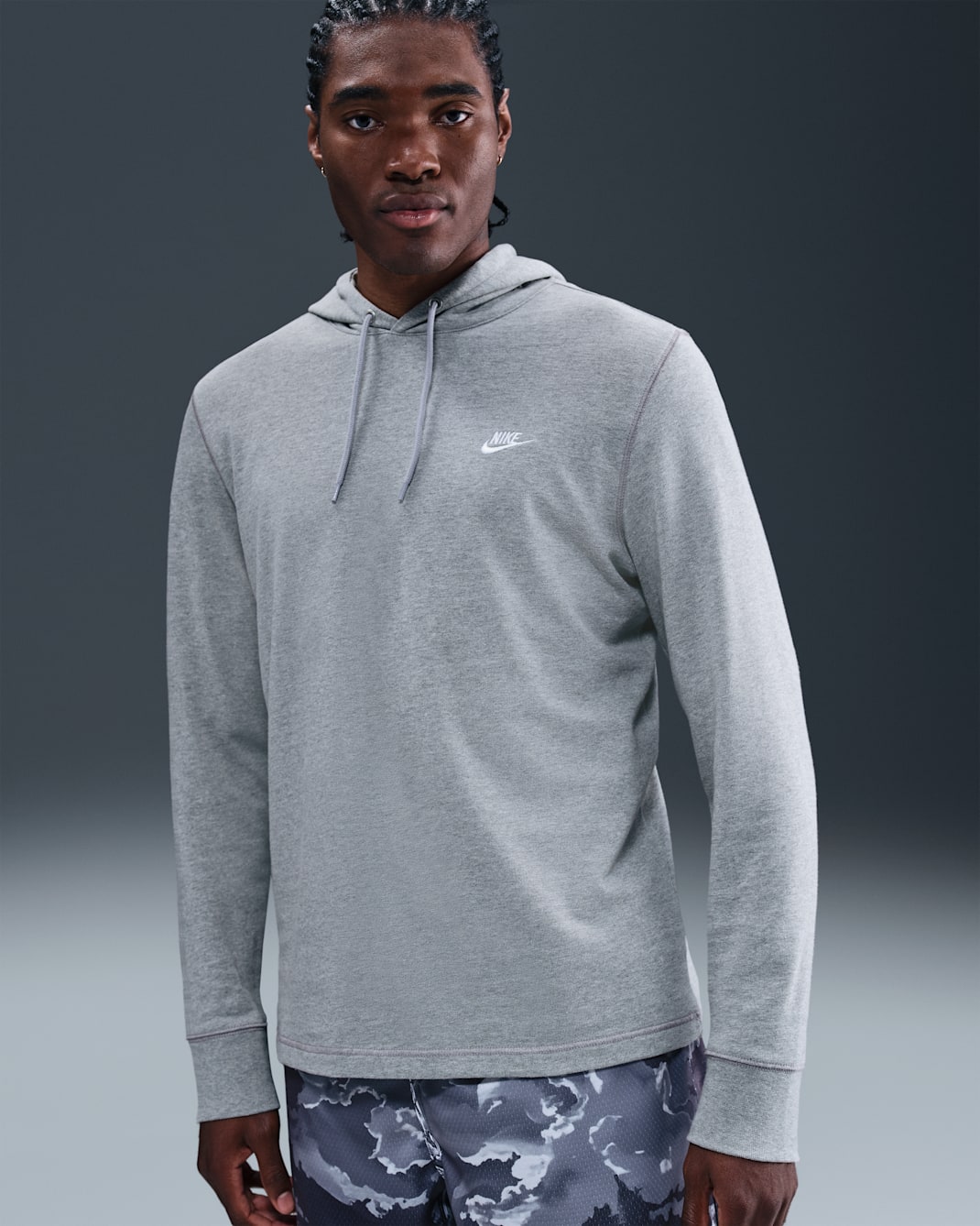 Hoodie pullover de malha Nike Sportswear Club para homem - Cinzento Heather escuro/Cinzento Smoke claro/Branco