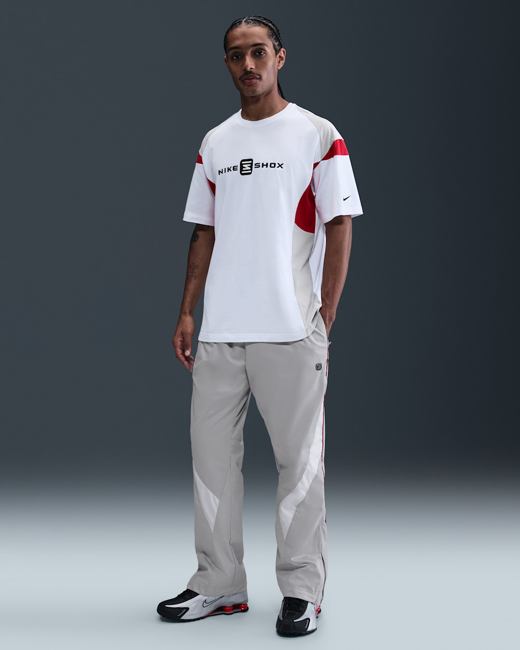 Nike Sportswear Shox Men's Woven Trousers - Grey Fog/White/University Red