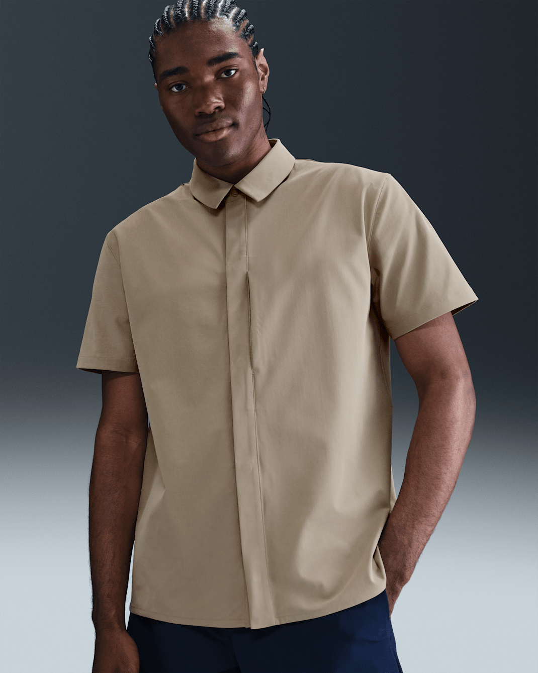 Nike 24.7 PerfectStretch Men's Dri-FIT Short-Sleeve Snap-Down Top - Desert Khaki/Khaki