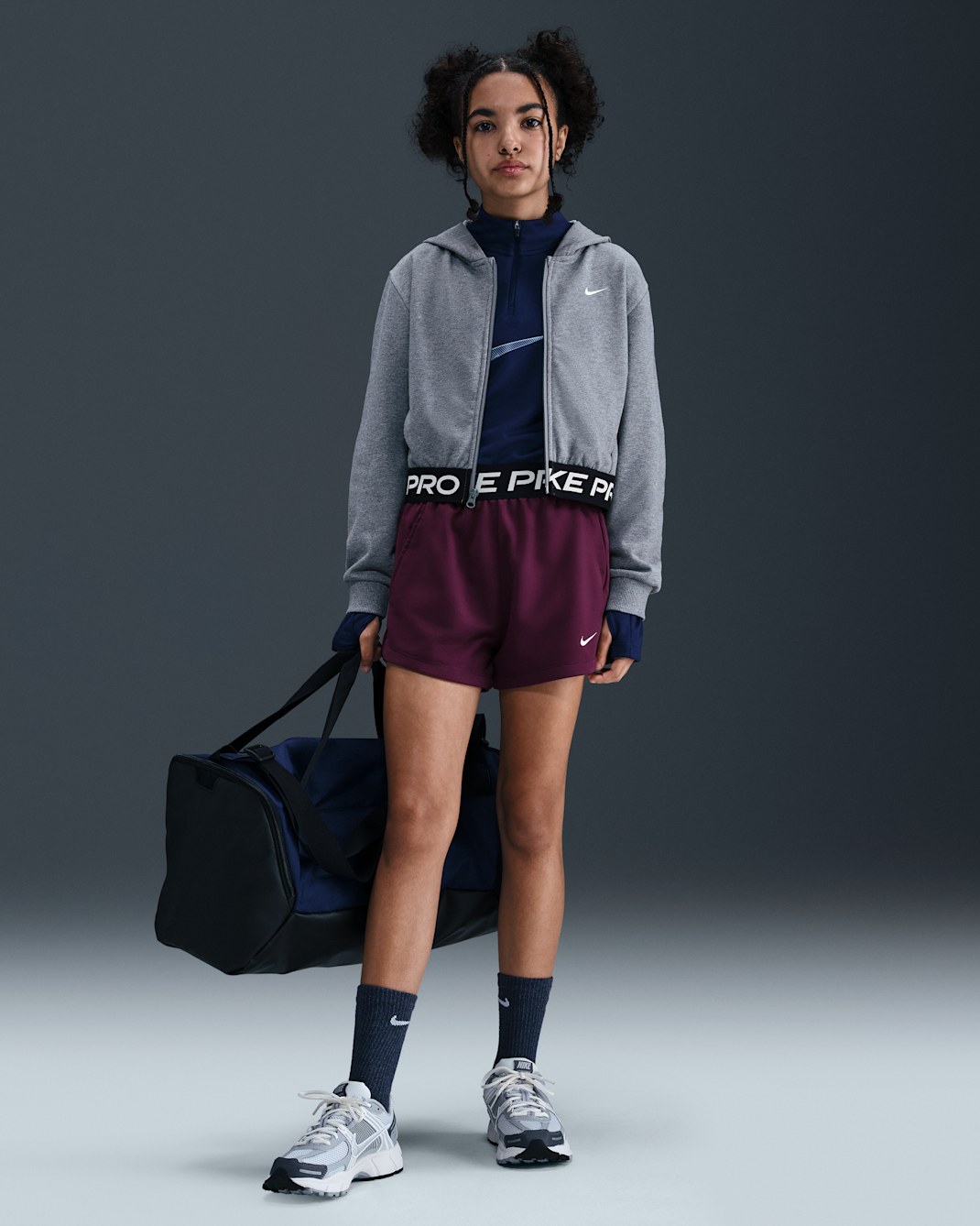 Nike Pro Fleece Older Kids' (Girls') Dri-FIT Shorts - Bordeaux/Bordeaux/Black/White