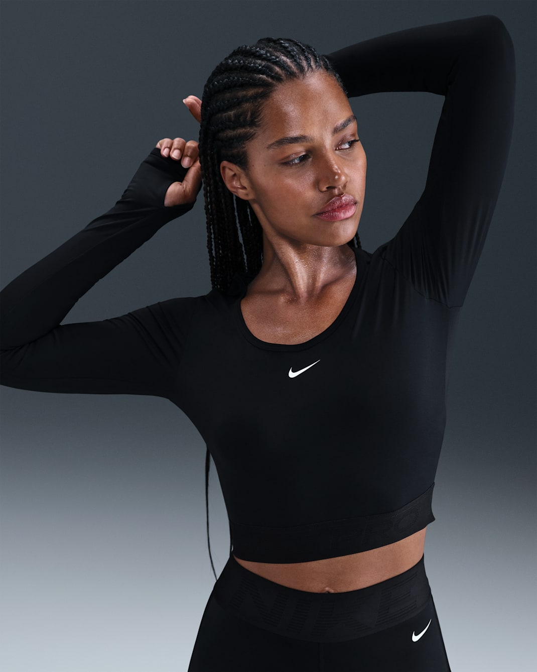 Nike Pro Women's Dri-FIT Cropped Long-Sleeve Top - Black/Anthracite/White