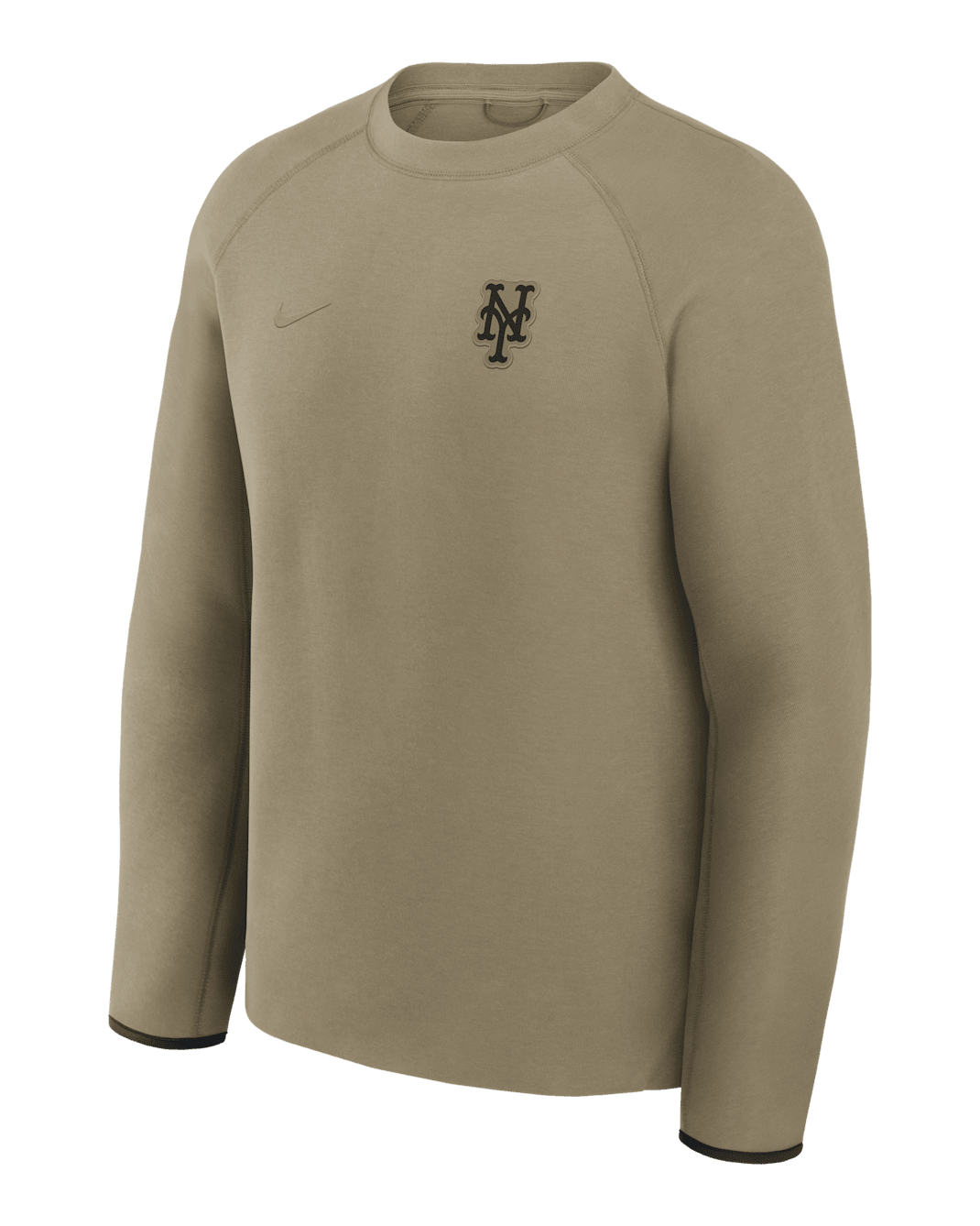 Sudadera de cuello redondo sin cierre Nike de la MLB para hombre New York Mets Tech Fleece - Oliva neutro