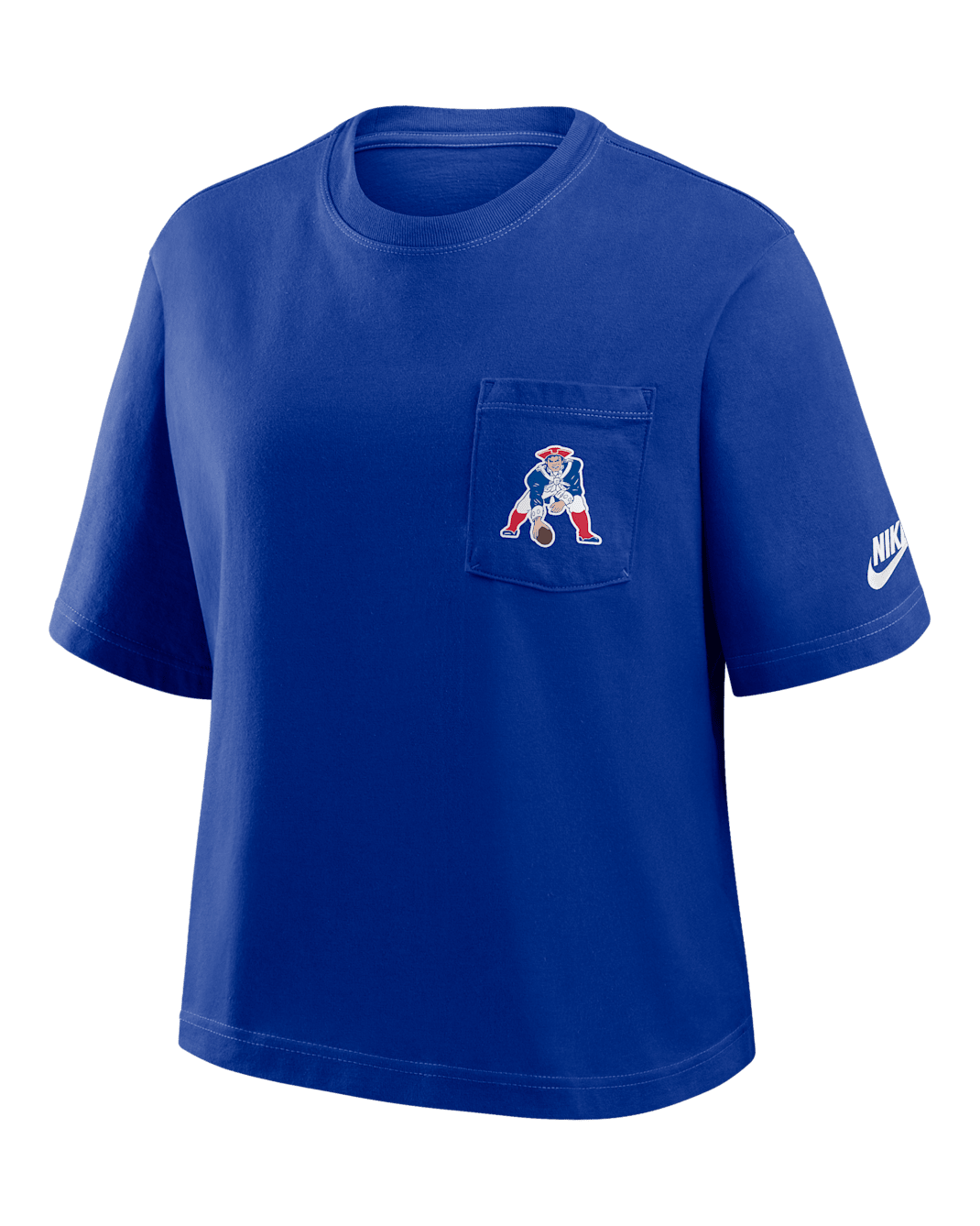 New England Patriots Rewind Pocket Boxy Women's Nike NFL T-Shirt - Navy