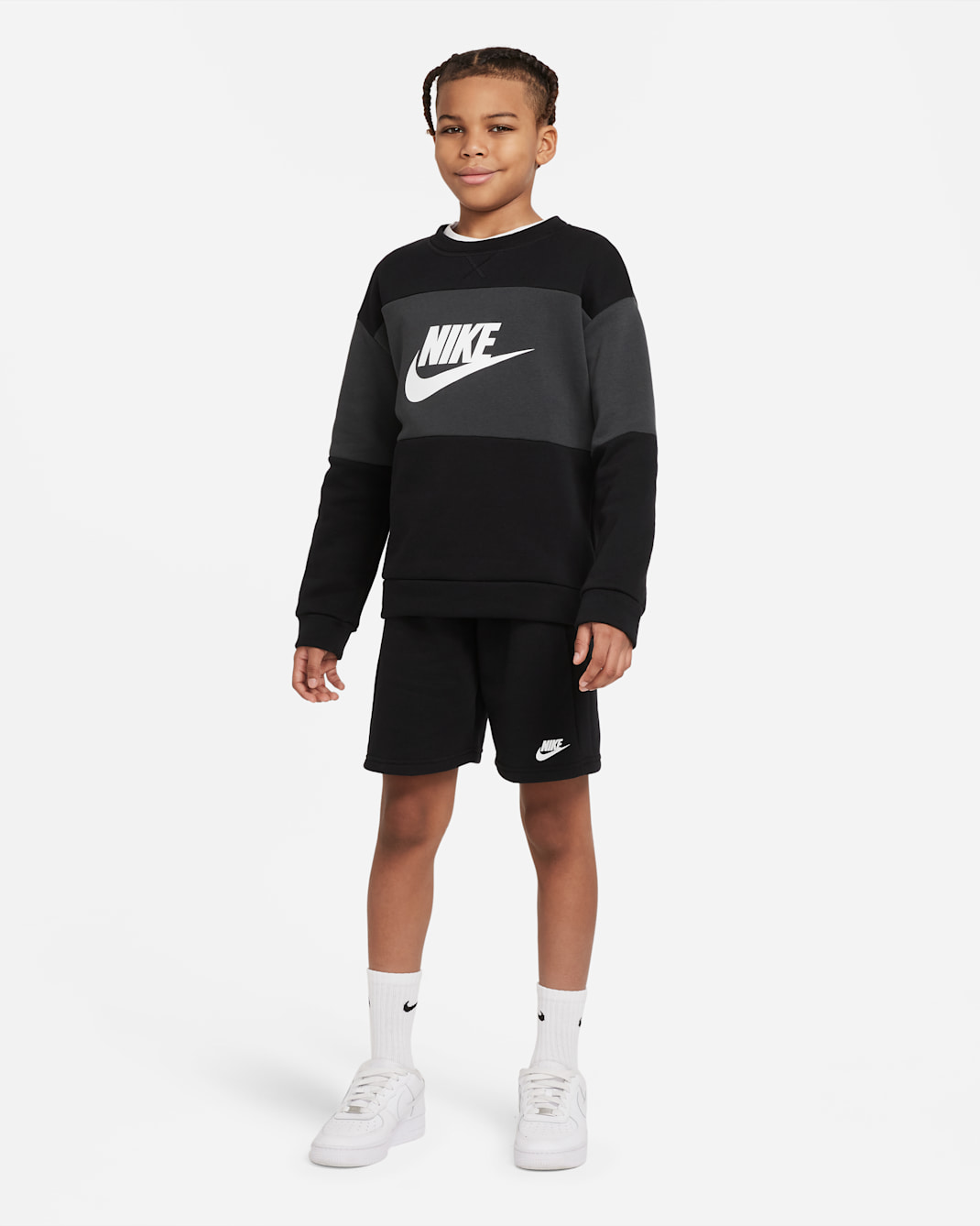Nike Sportswear Big Kids' French Terry Tracksuit - Black/Dark Smoke Grey/White