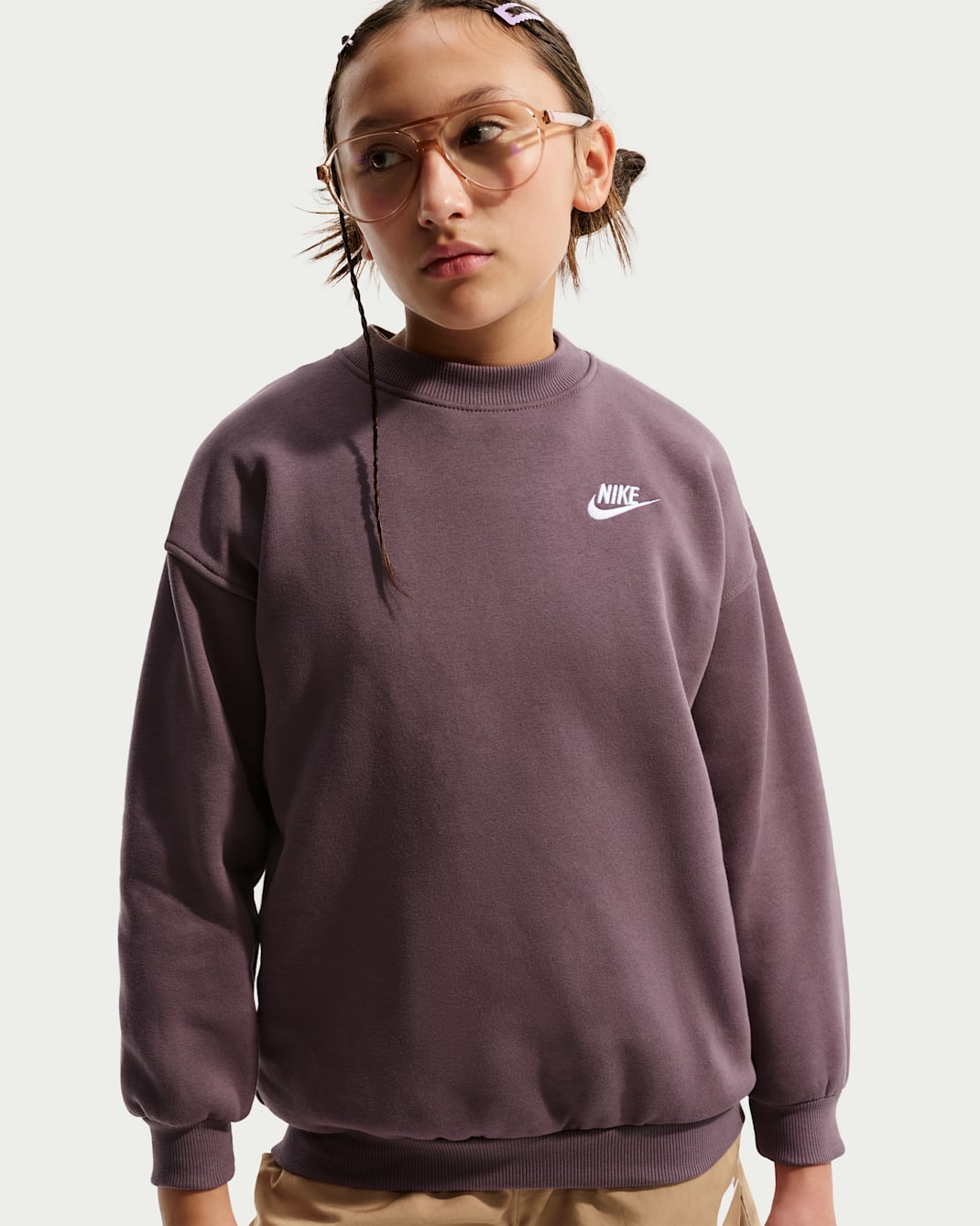 Nike Sportswear Club Fleece Older Kids' Oversized Sweatshirt - Tattoo/Tattoo/White