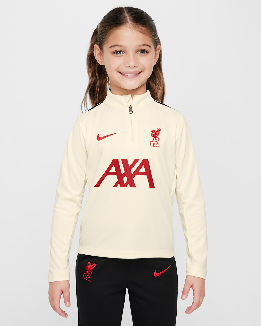 FC Liverpool Academy Pro Special Edition Nike Dri-FIT-Fußball-Trainingsoberteil (jüngere Kinder) - Coconut Milk/Schwarz/Gym Red