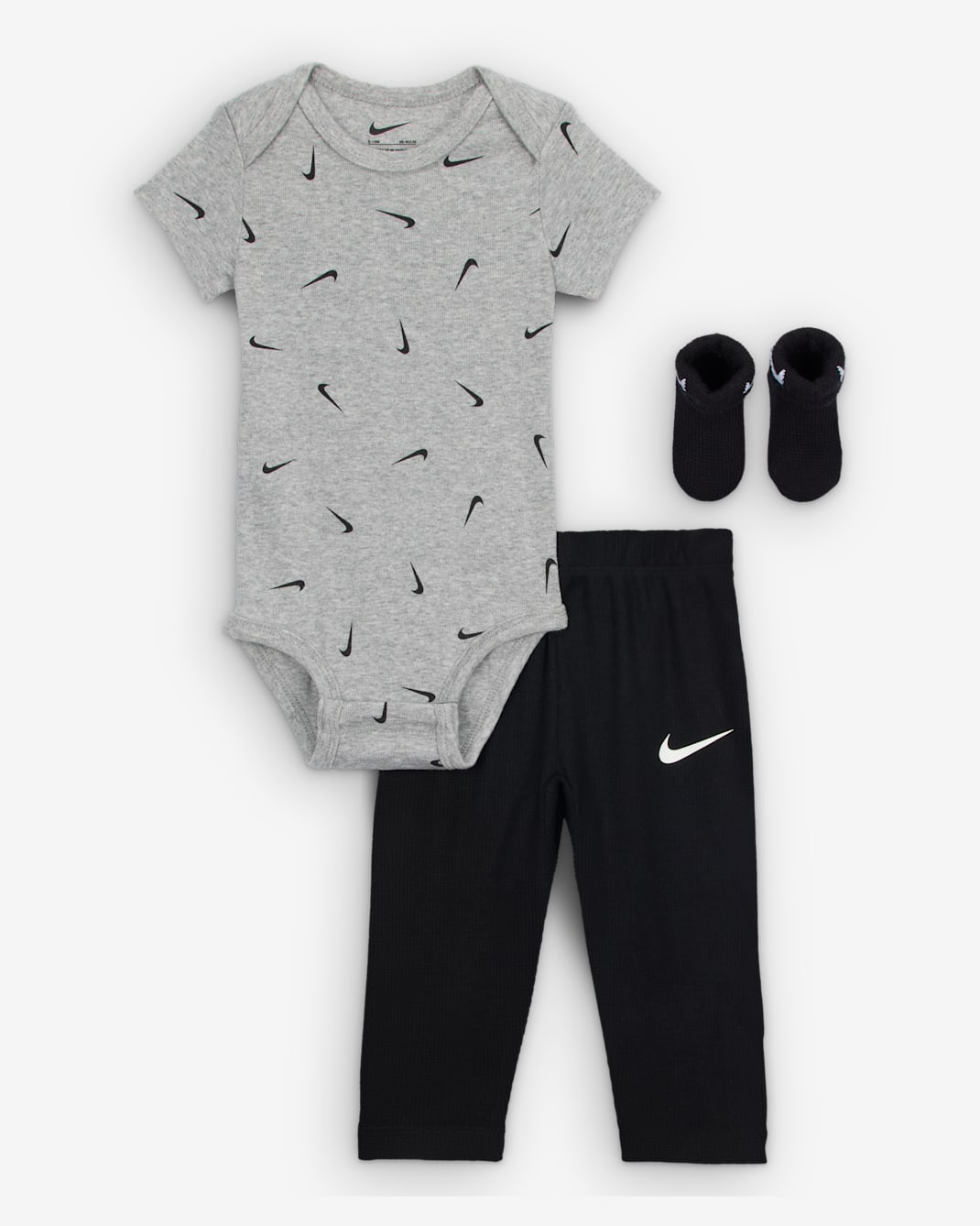Conjunto de 3 piezas de body y pants con patrón tipo waffle para bebé Nike - Gris oscuro jaspeado