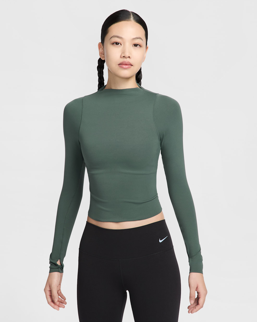 Nike Zenvy Women's Dri-FIT Long-Sleeve Top - Vintage Green/White
