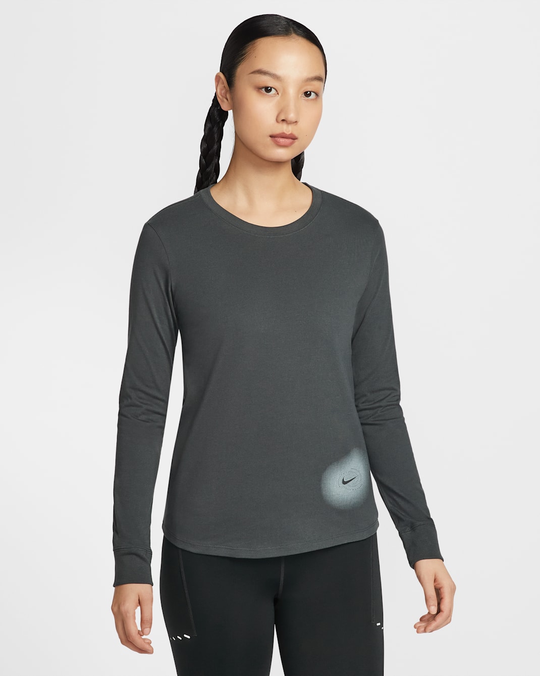 Nike Women's Long-Sleeve Running T-Shirt - Dark Smoke Grey/Oxygen Purple