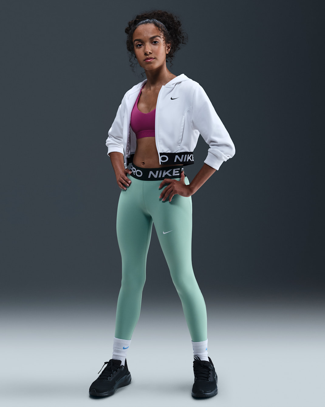 Nike Pro Girls' Mid-Rise Leggings - Cannon/Black/White