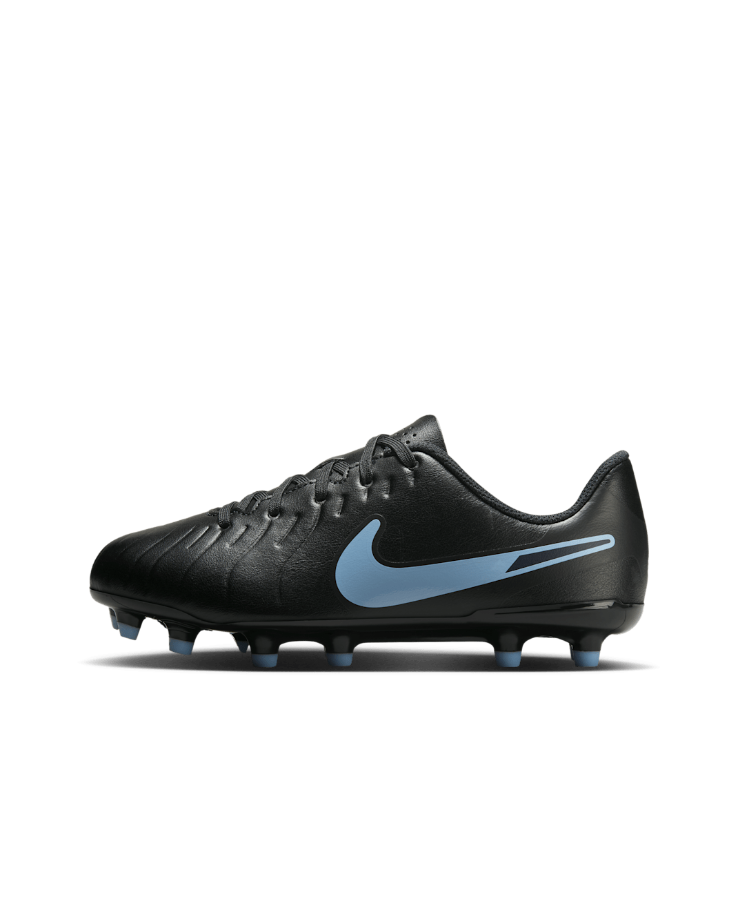 Tacos de fútbol para terrenos múltiples de corte low para niños de preescolar y grandes Nike Jr. Tiempo Legend 10 Club - Negro/Negro