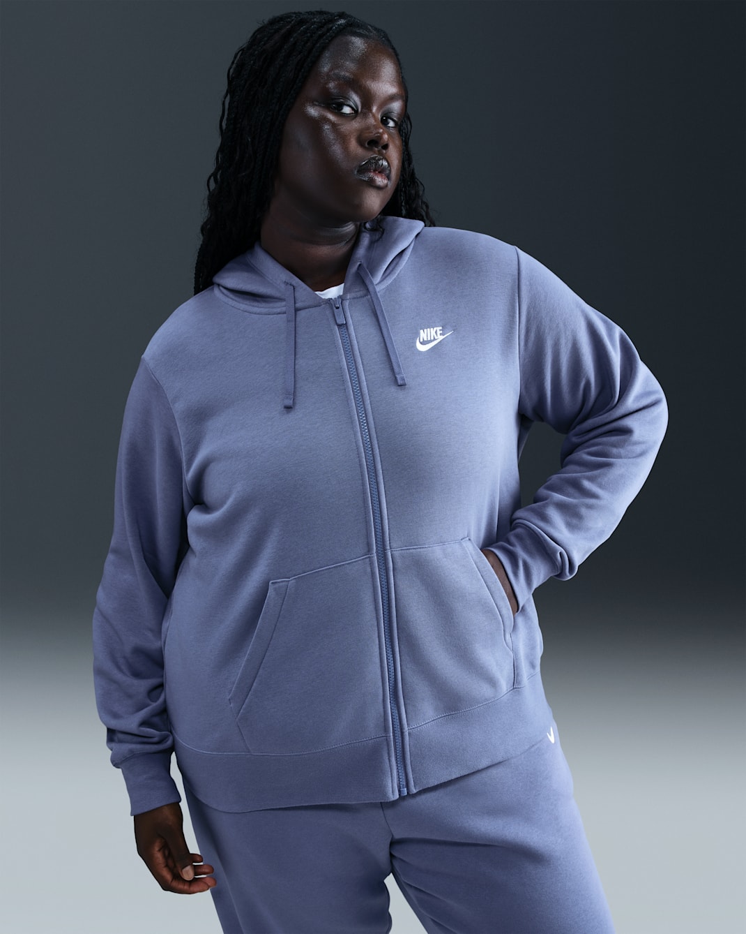 Nike Sportswear Club Fleece Women's Full-Zip Hoodie (Plus Size) - World Indigo/White