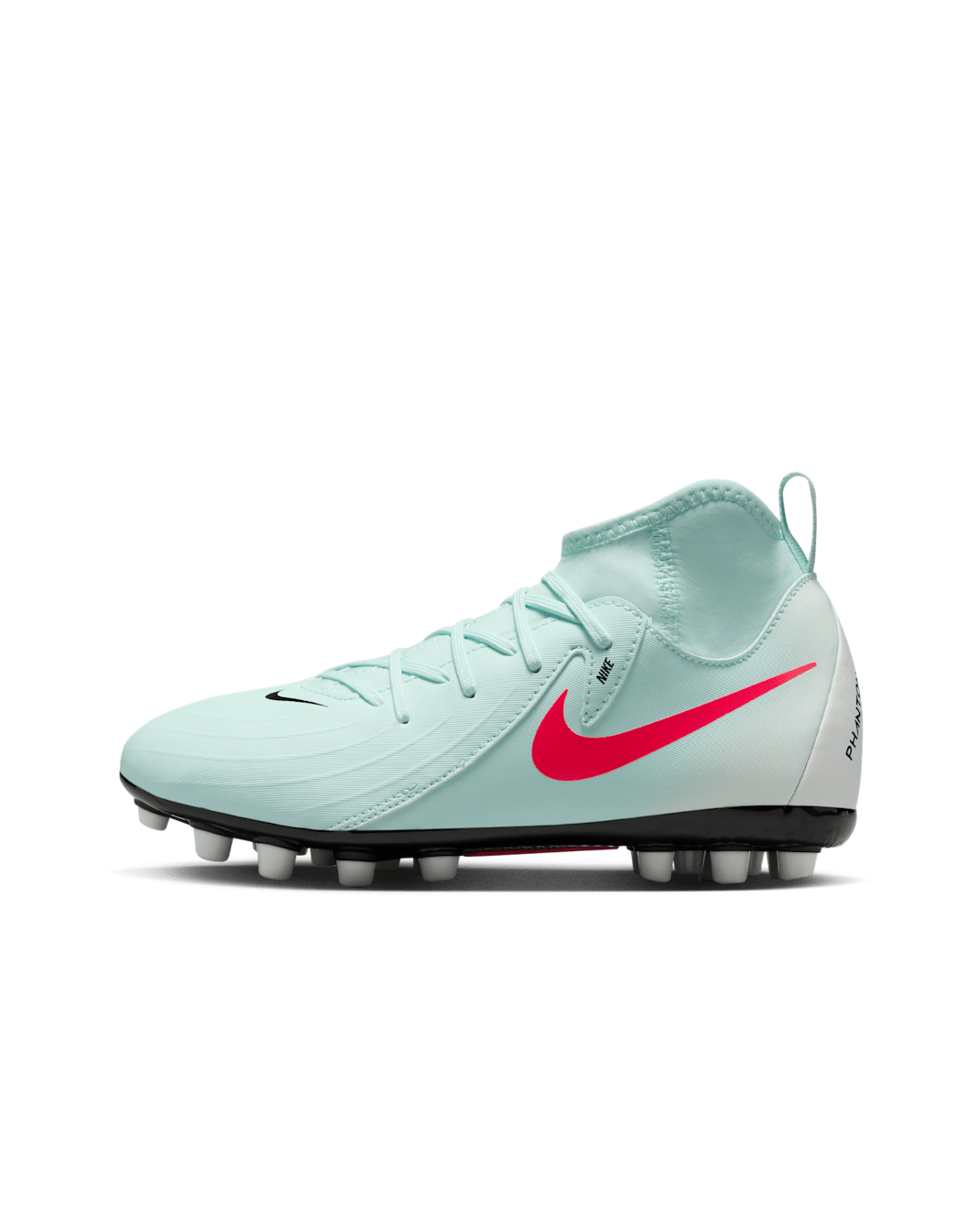 Tacos de fútbol para pasto artificial de corte high para niños de preescolar y grandes Nike Jr. Phantom Luna 2 Academy - Menta/Sombrío apagado/Rojo atómico