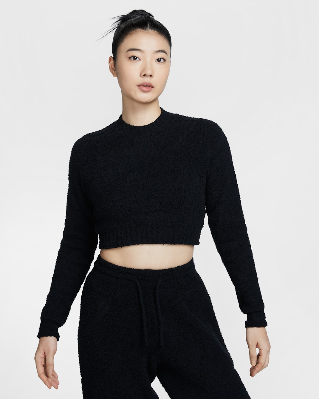 나이키 스포츠웨어 피닉스 코지 부클레 여성 타이트 긴팔 니트 탑 - 블랙