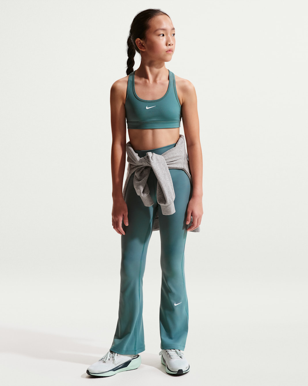 Nike One Girls' Dri-FIT Flared Leggings - Mineral Slate/White