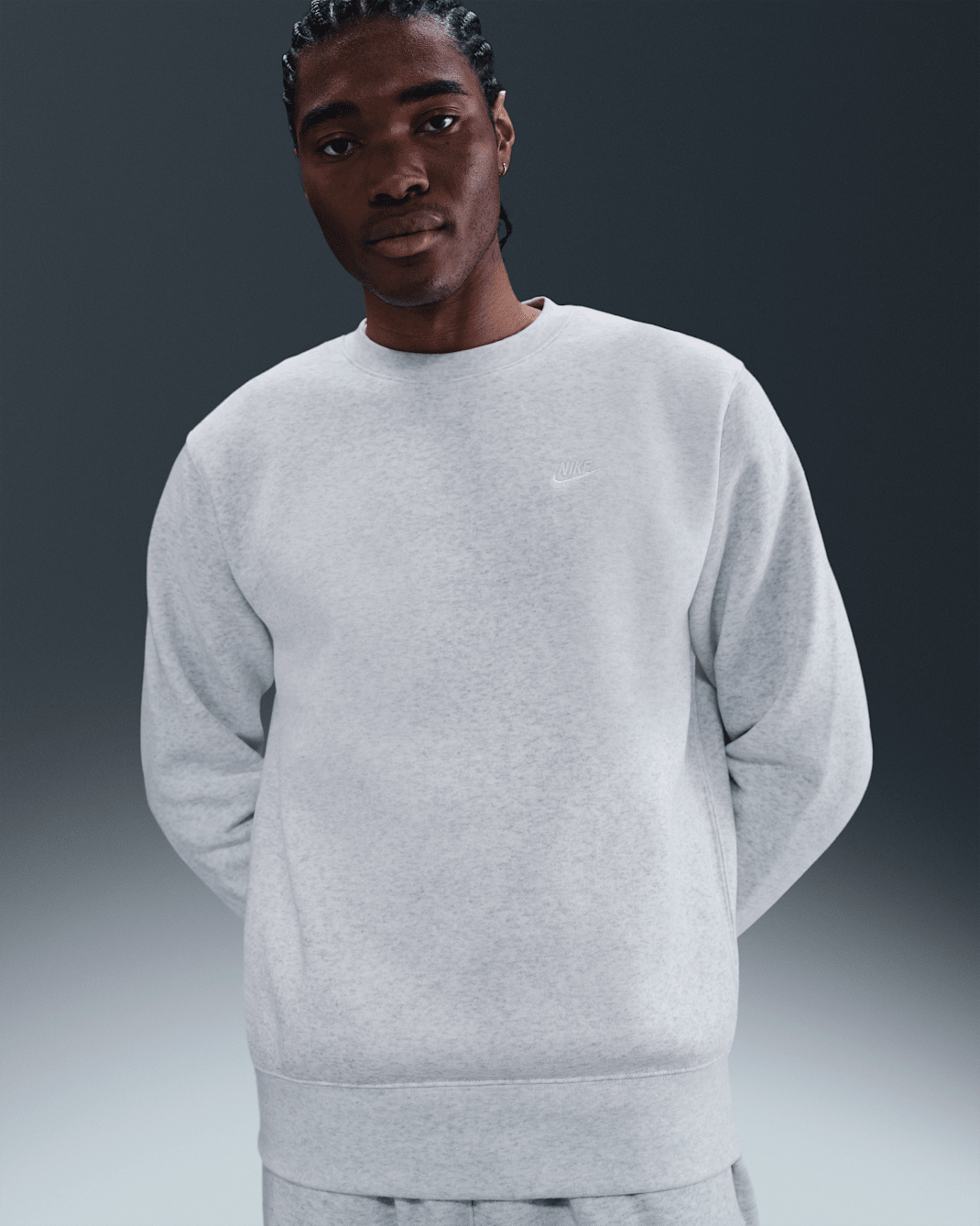 Nike Club Men's Fleece Crew - Birch Heather/White