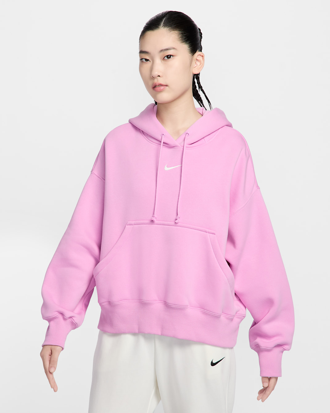 ナイキ スポーツウェア フェニックス フリース ウィメンズ オーバーオーバーサイズド プルオーバー パーカー - ビヨンドピンク/セイル