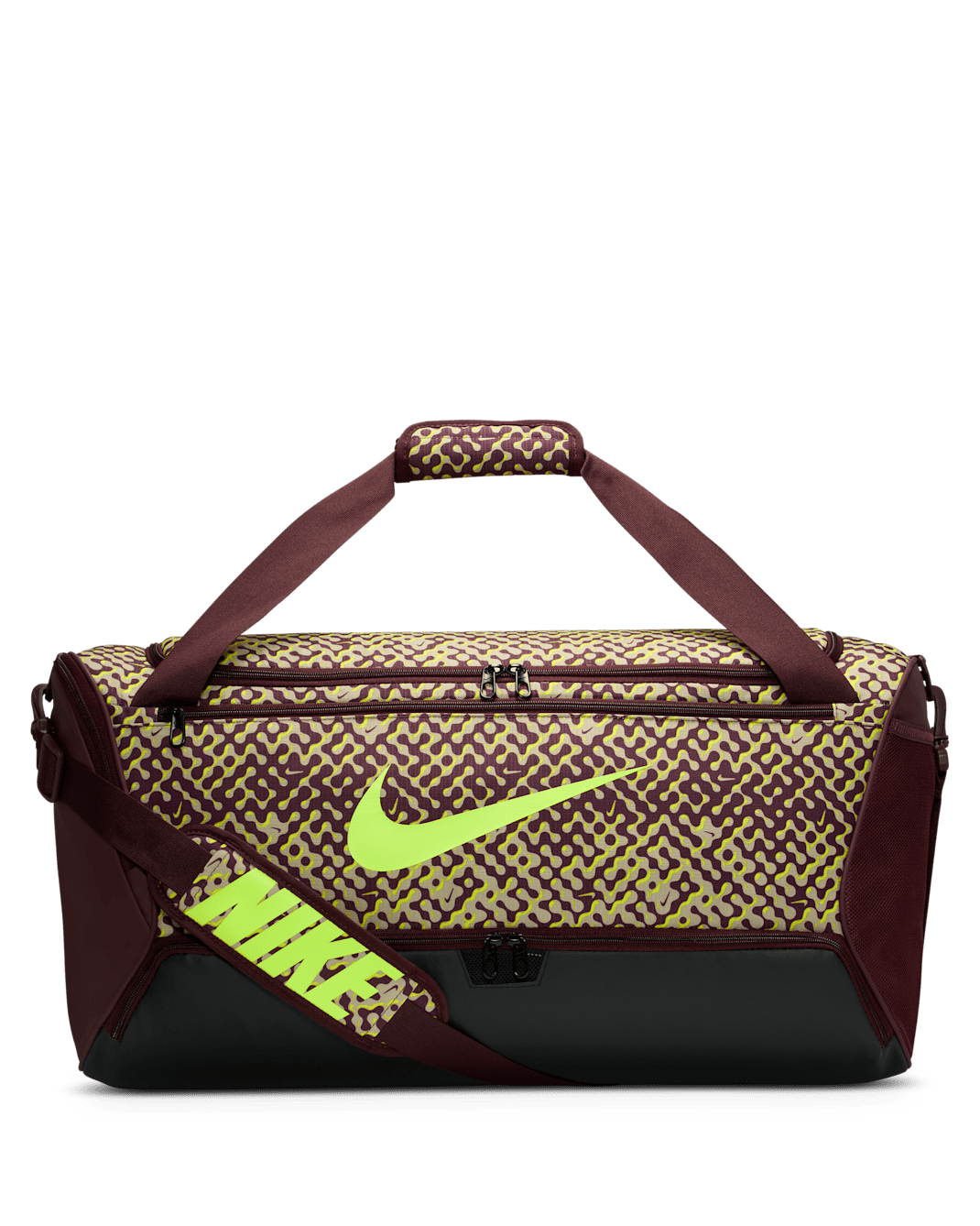 Nike Brasilia Duffel Bag (Medium, 60L) - Burgundy Crush/Black/Volt