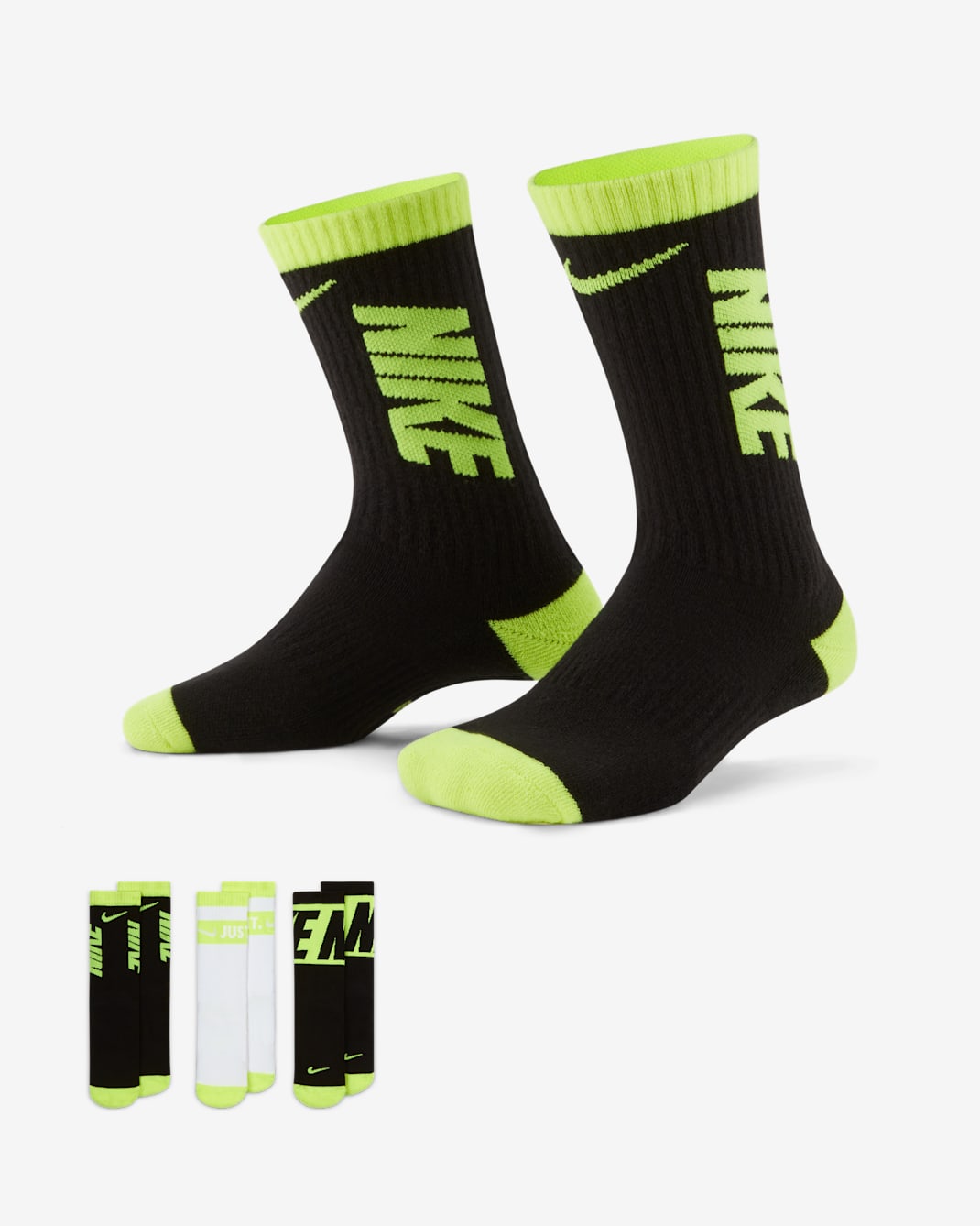 Nike Everyday Kids' Cushioned Crew Socks (3 Pairs) - Multi-Colour