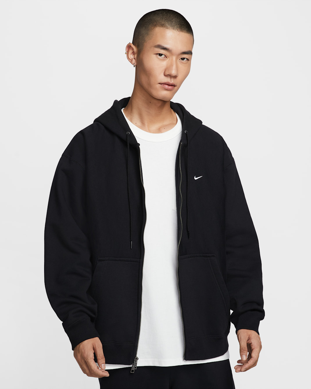Nike Solo Swoosh Men's Full-Zip Fleece Hoodie - Black/Black/White