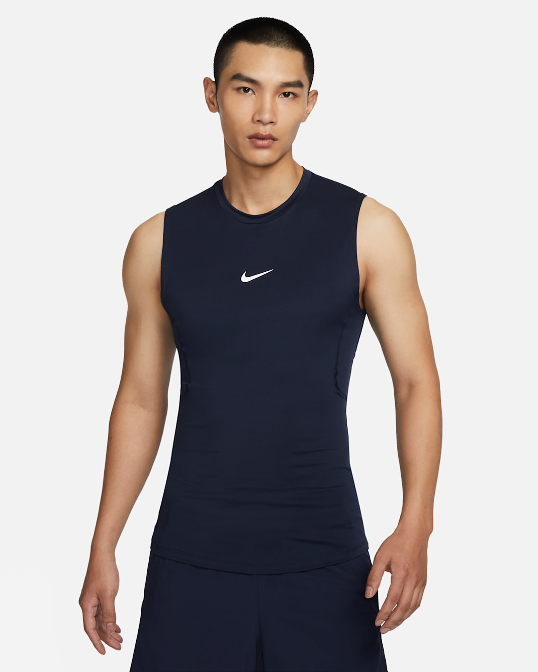 Nike Pro Men's Dri-FIT Tight Sleeveless Fitness Top - Obsidian/White