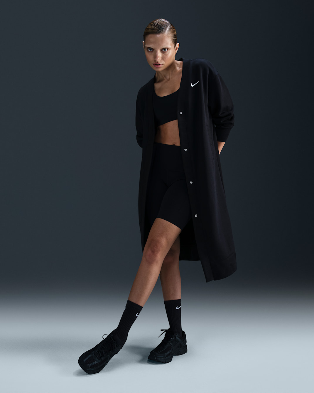 Nike Sportswear Phoenix Fleece Women's Oversized Long Cardigan - Black/Sail