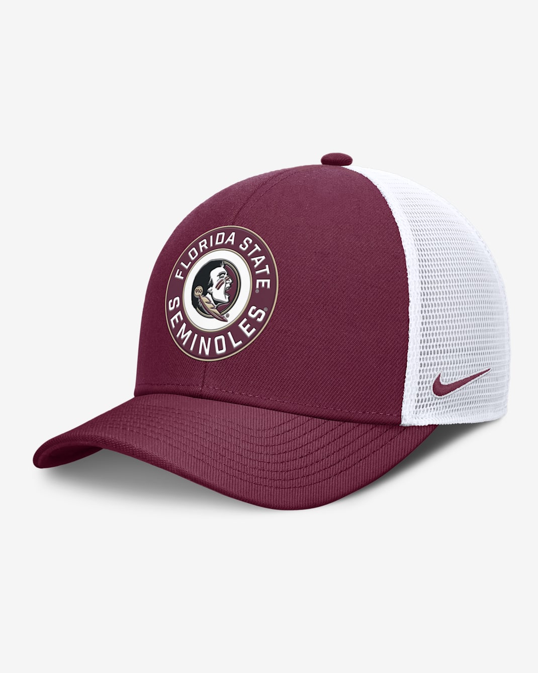 Florida State Primetime Rise Men's Nike Dri-FIT College Trucker Adjustable Hat - Garnet
