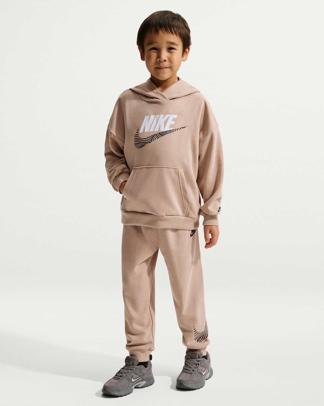 Nike Sportswear In The Zone Little Kids' 2-Piece Oversized French Terry Pullover Set - Brown
