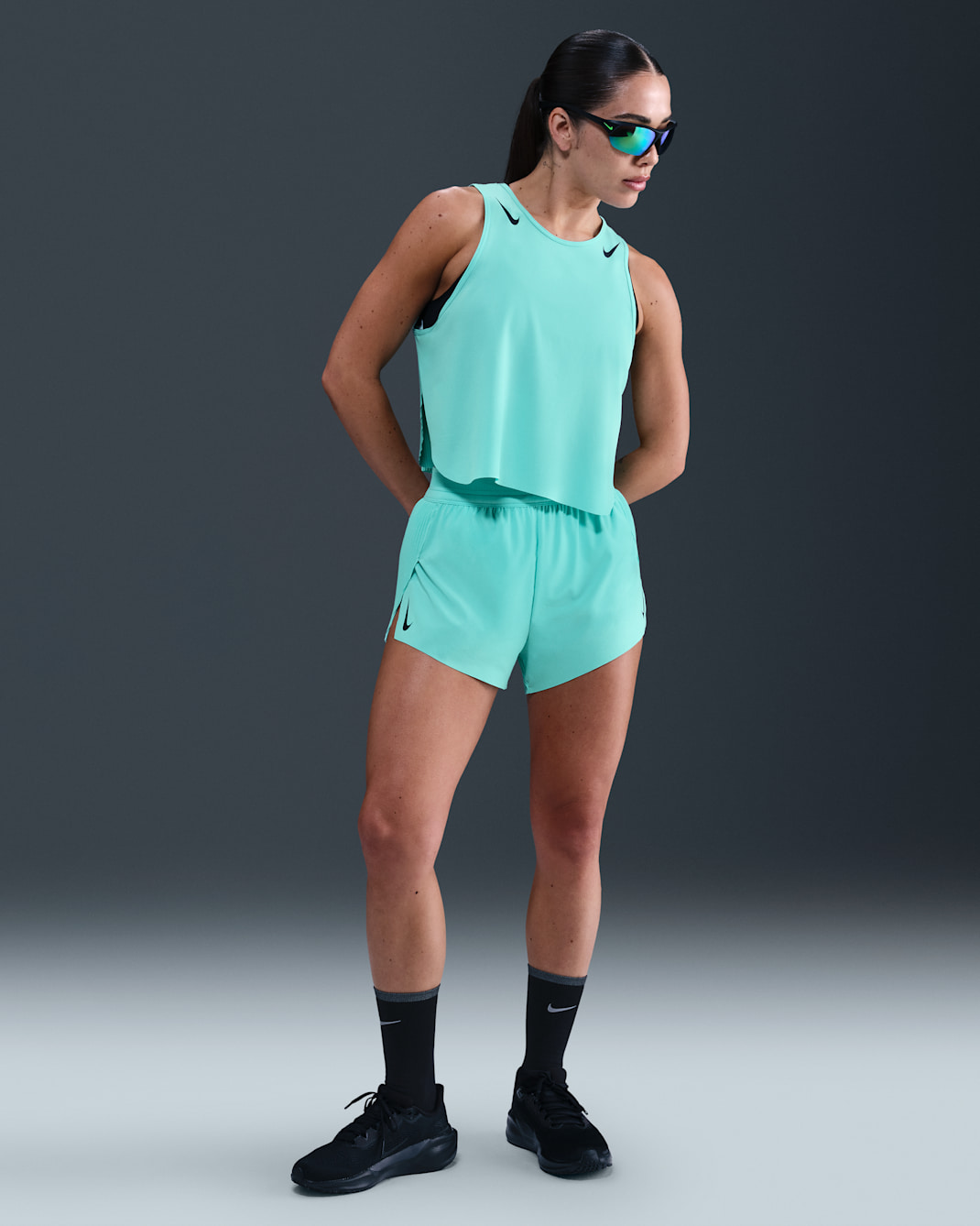 Nike AeroSwift Women's Dri-FIT ADV Mid-Rise 7.5cm (approx.) Brief-Lined Running Shorts - Hyper Turquoise/Black