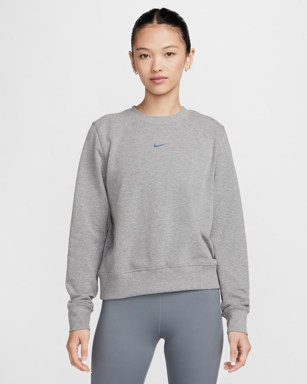 Nike Dri-FIT One Women's Crew-Neck French Terry Sweatshirt - Carbon Heather/White