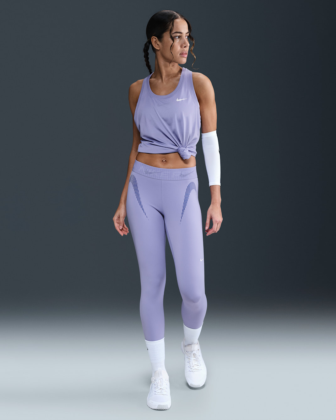 Nike Pro Women's Mid-Rise 7/8 Graphic Leggings - Lilac Ice/Deep Night/White