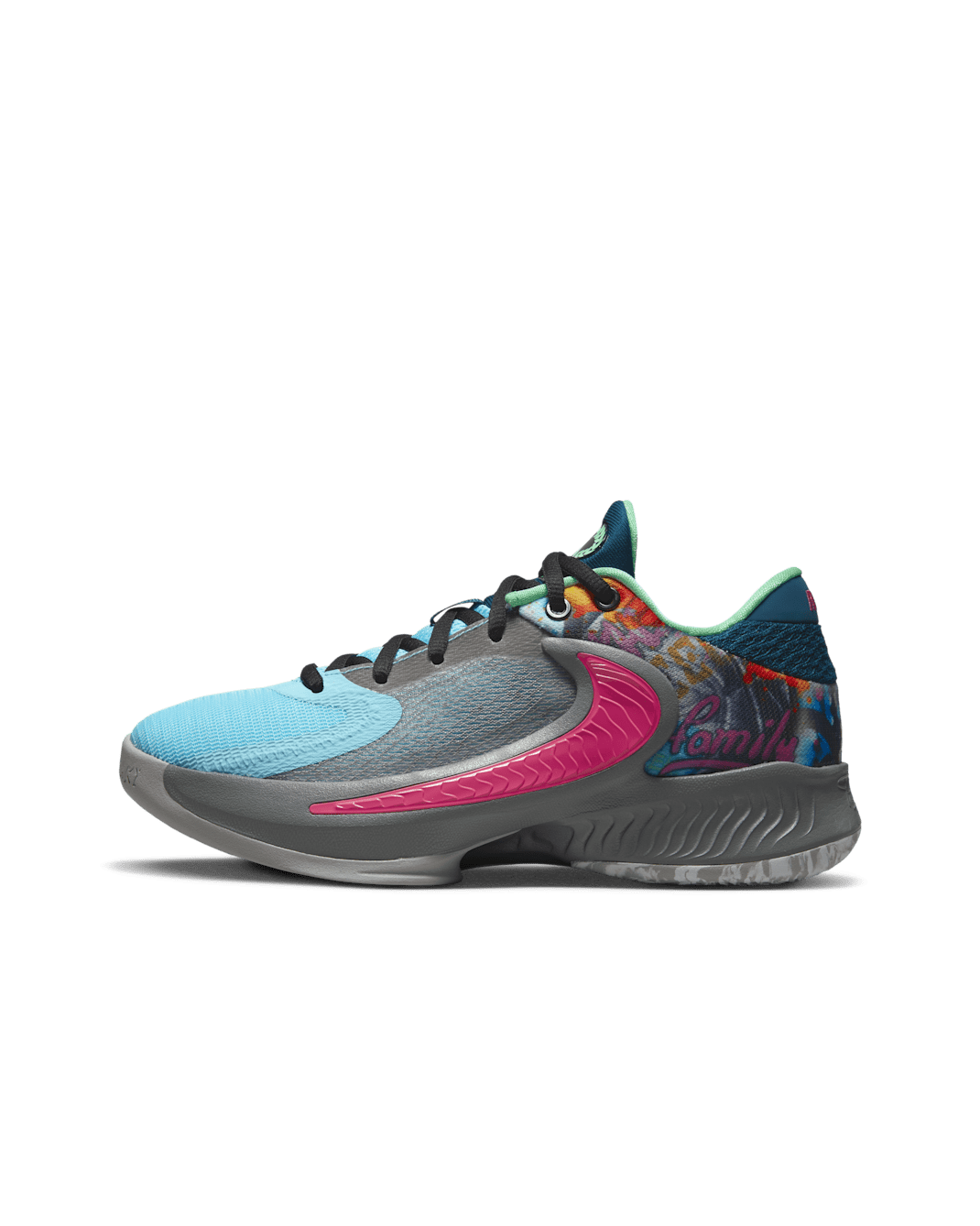 Freak 4 SE Older Kids' Basketball Shoes - Smoke Grey/Particle Grey/Green Glow/Pinksicle